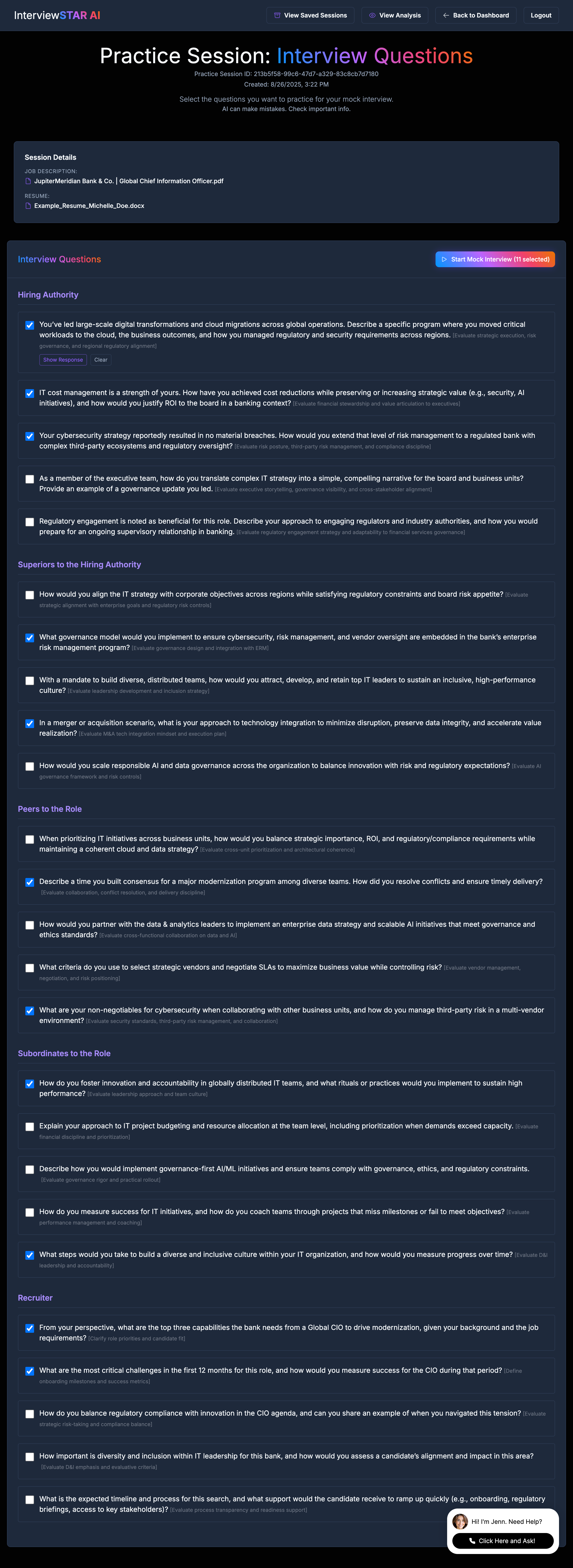 Scrolling view of AI-generated questions.